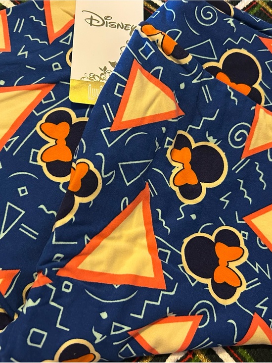 LuLaRoe Pants - LuLaRoe Disney Blue Leggings with Orange, Yellow and Black Mickey Print OS New